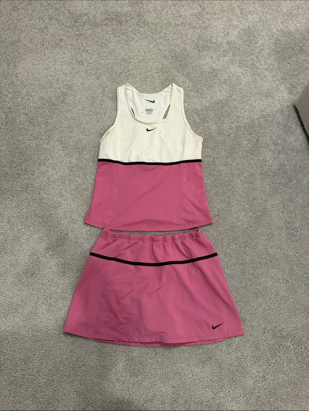 Vintage Nike White and Pink Racerback Tennis Set with Black Trim, size medium